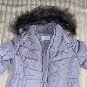 Calvin Klein Light Purple Jacket with Faux Fur Trim